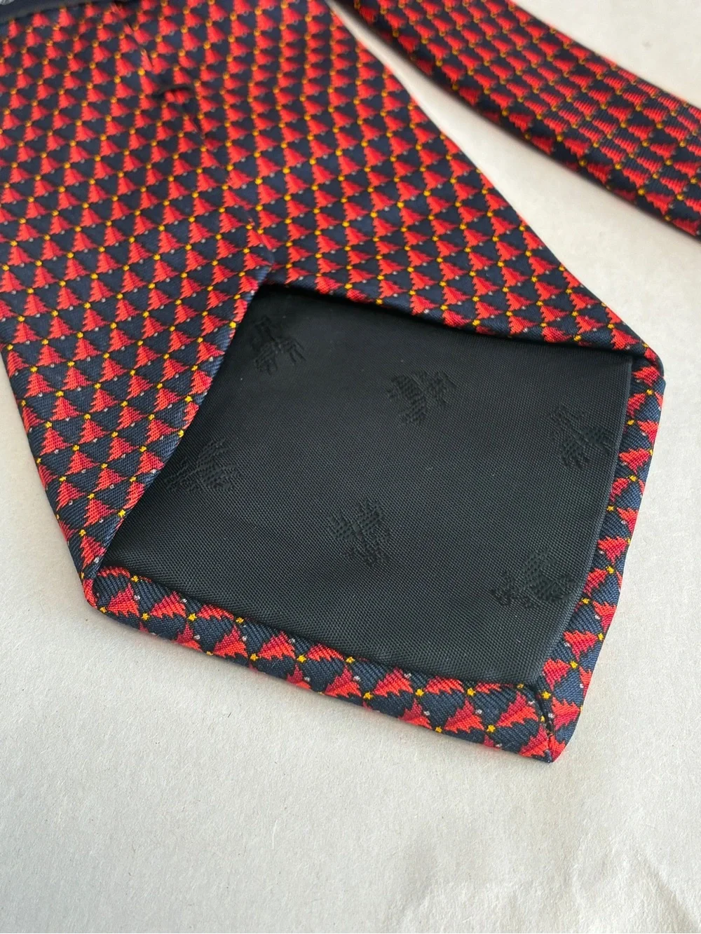 Brooks Brothers Makers Silk Tie Navy Red Christmas Tree Made USA Printed Italy